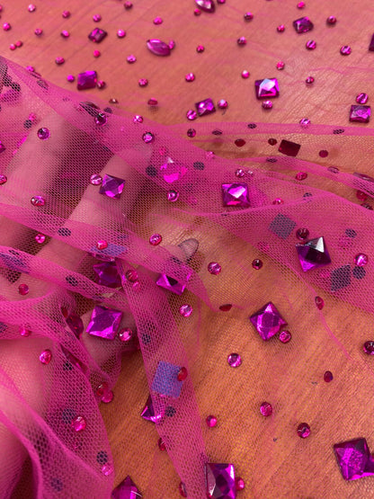 Tulle accesorizat cu pietre si cristale , Magenta -  MODEL SEDA