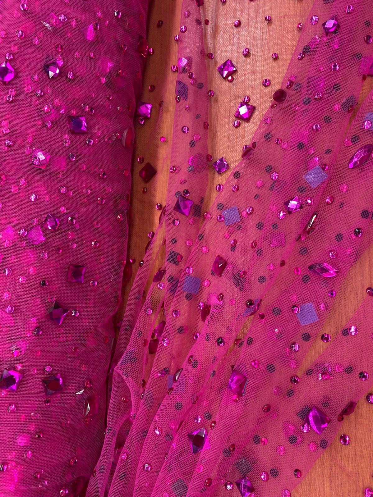 Tulle accesorizat cu pietre si cristale , Magenta -  MODEL SEDA