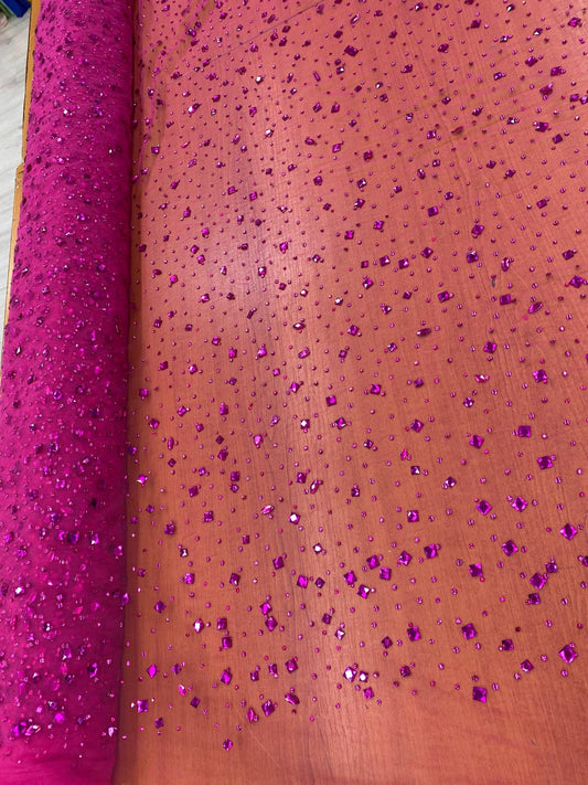 Tulle accesorizat cu pietre si cristale , Magenta -  MODEL SEDA