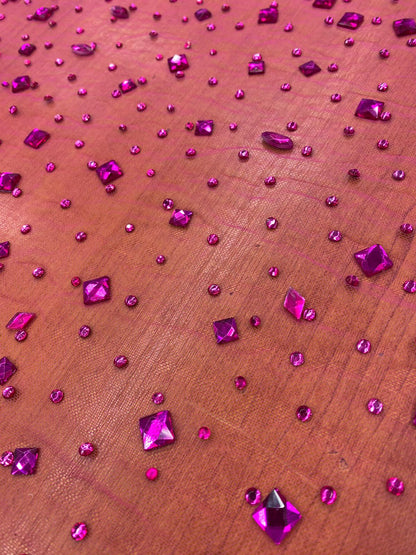 Tulle accesorizat cu pietre si cristale , Magenta -  MODEL SEDA
