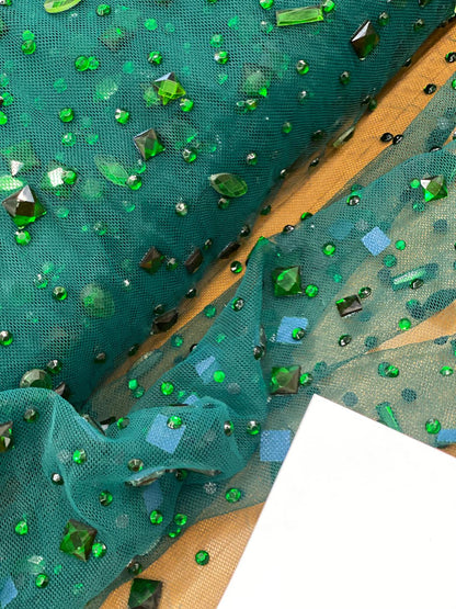 Tulle accesorizat cu pietre si cristale , Verde - MODEL SEDA