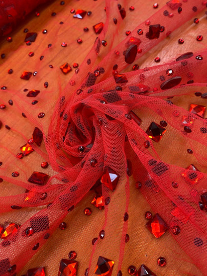 Tulle accesorizat cu pietre si cristale , Rosu - MODEL SEDA