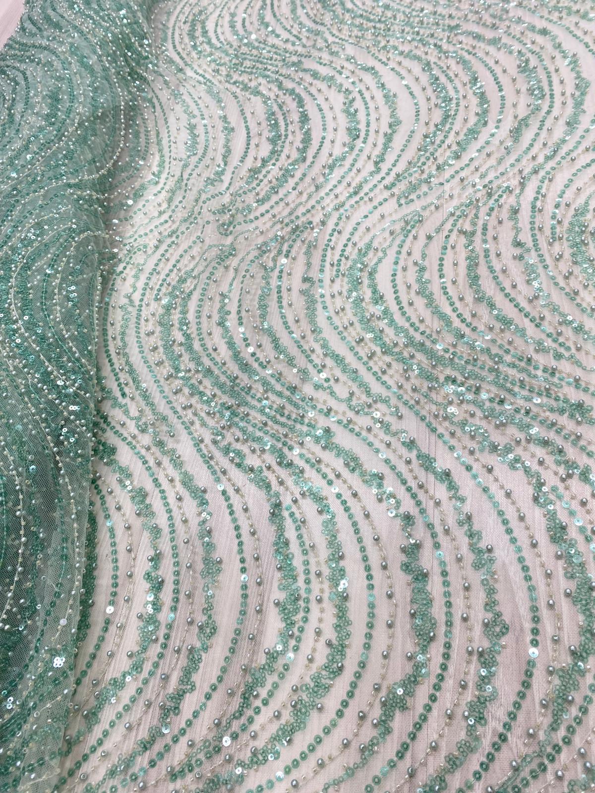 Broderie accesorizata cu paiete si margele, Verde Aqua - MODEL EMY