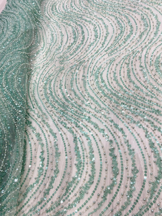 Broderie accesorizata cu paiete si margele, Verde Aqua - MODEL EMY