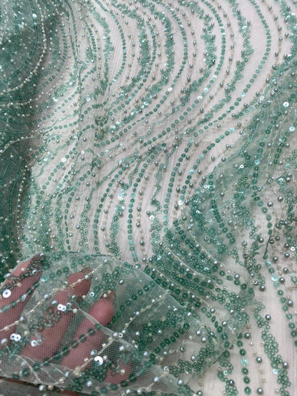 Broderie accesorizata cu paiete si margele, Verde Aqua - MODEL EMY
