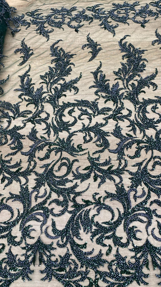 Broderie accesorizata cu paiete si margele, Verde - MODEL LORA