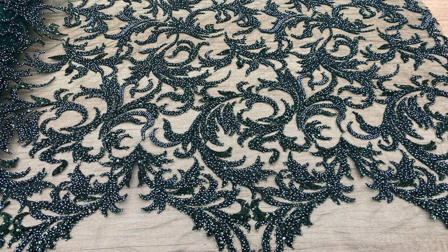 Broderie accesorizata cu paiete si margele, Verde - MODEL LORA