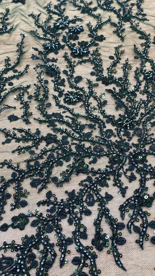 Broderie accesorizata cu paiete si margele, Verde - MODEL IZABELA