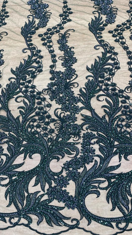 Broderie accesorizata cu paiete si margele, Verde - MODEL SORANA