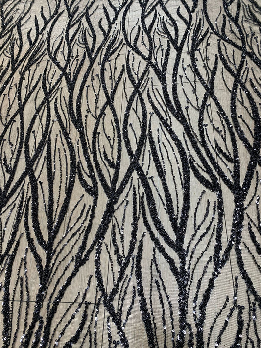 Broderie accesorizata cu paiete si margele, Negru - MODEL LORENA