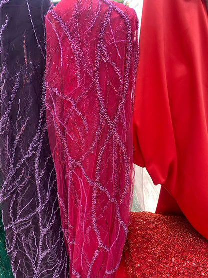 Broderie accesorizata cu paiete si margele ,Roz Fuxia - MODEL ANY
