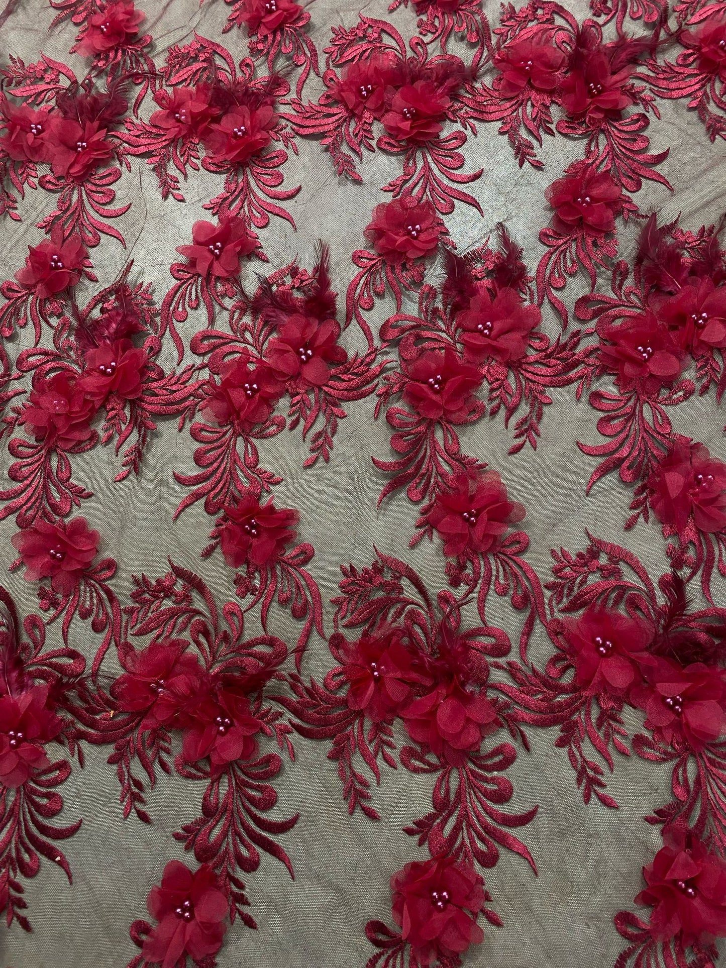 Broderie accesorizata cu flori 3D, Bordeaux - MODEL ANYA
