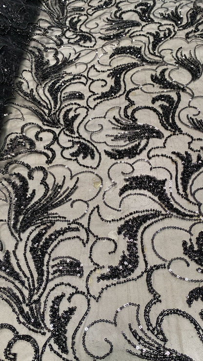 Broderie accesorizata cu paiete si margele, Negru - MODEL SCARLETT