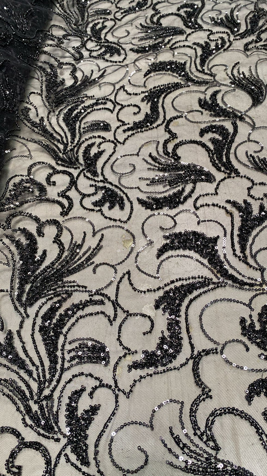 Broderie accesorizata cu paiete si margele, Negru - MODEL SCARLETT
