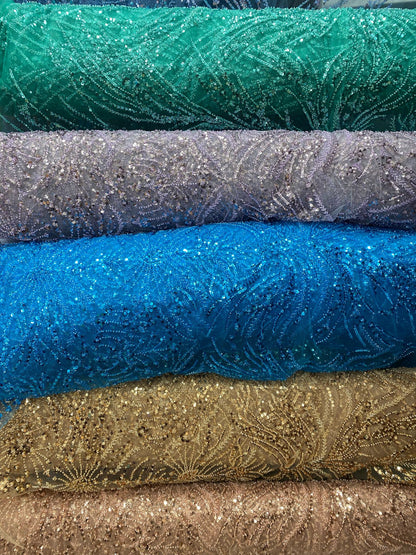 Broderie accesorizata cu paiete si margele , Turqoise - MODEL ELSIE