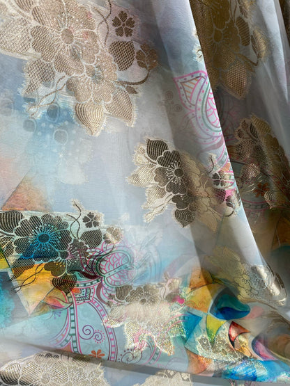 Voal din matase cu imprimeu floral - model 4