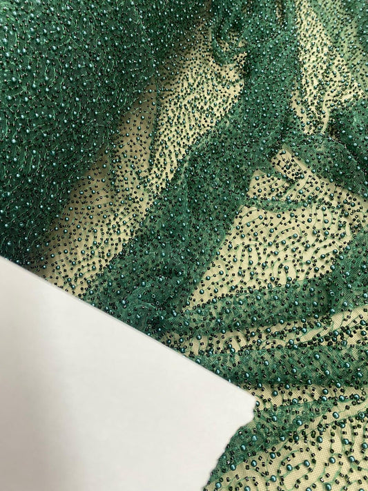 Tulle accesorizat cu perle si margele tubulare , Verde - MODEL HACER