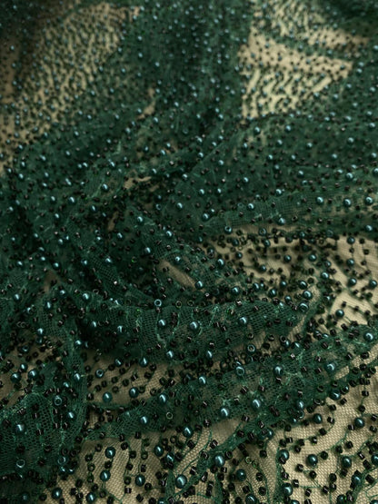 Tulle accesorizat cu perle si margele tubulare , Verde - MODEL HACER