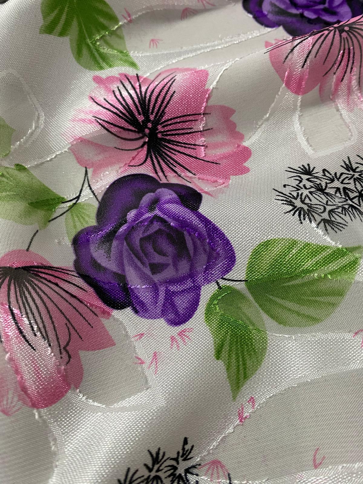 Voal imprimat cu floricele roz - VL10