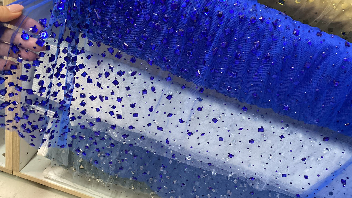 Tulle accesorizat cu pietre si cristale ,Albastru Royal - MODEL KATE