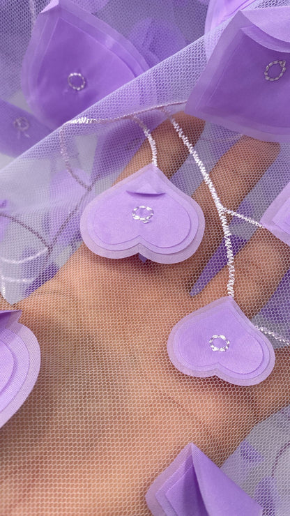 Tulle accesorizat cu aplicatii din organza , Mov Lila