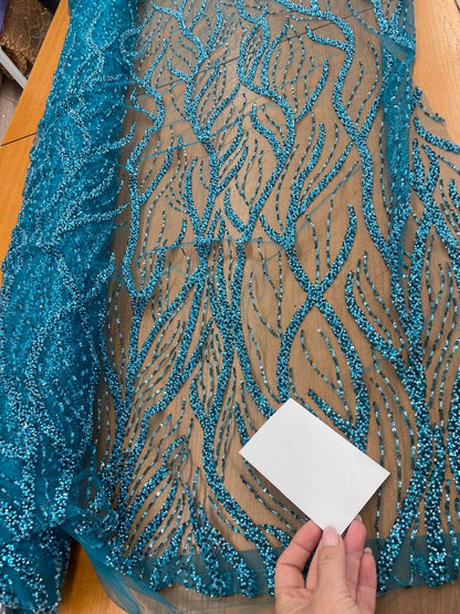 Broderie accesorizata cu paiete si margele, Turqoise - MODEL BEAUTY