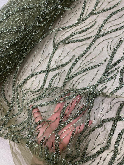 Broderie accesorizata cu paiete si margele, Verde Olive - MODEL BEAUTY
