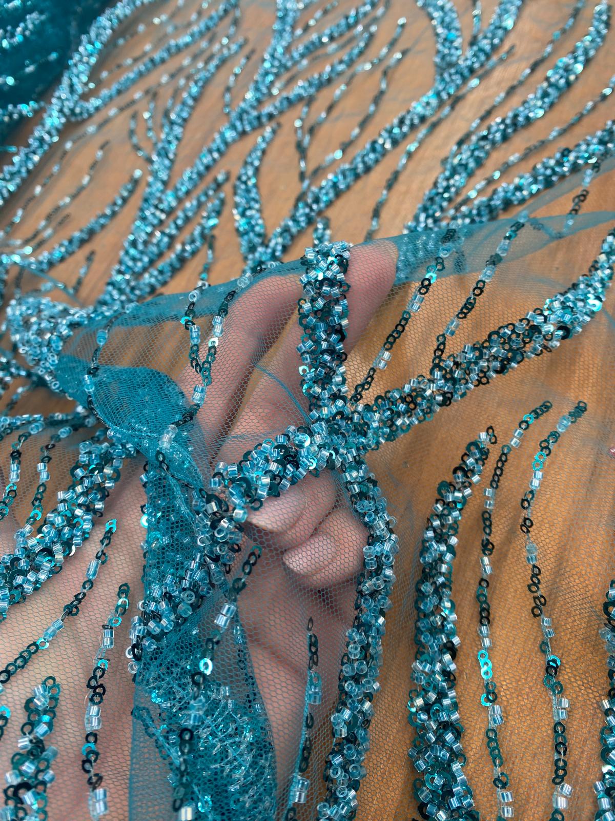 Broderie accesorizata cu paiete si margele, Turqoise - MODEL BEAUTY
