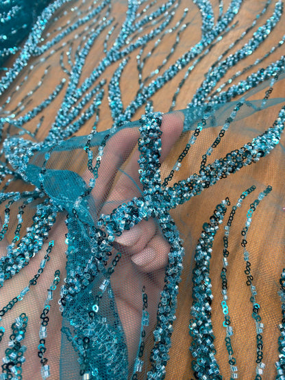 Broderie accesorizata cu paiete si margele, Turqoise - MODEL BEAUTY