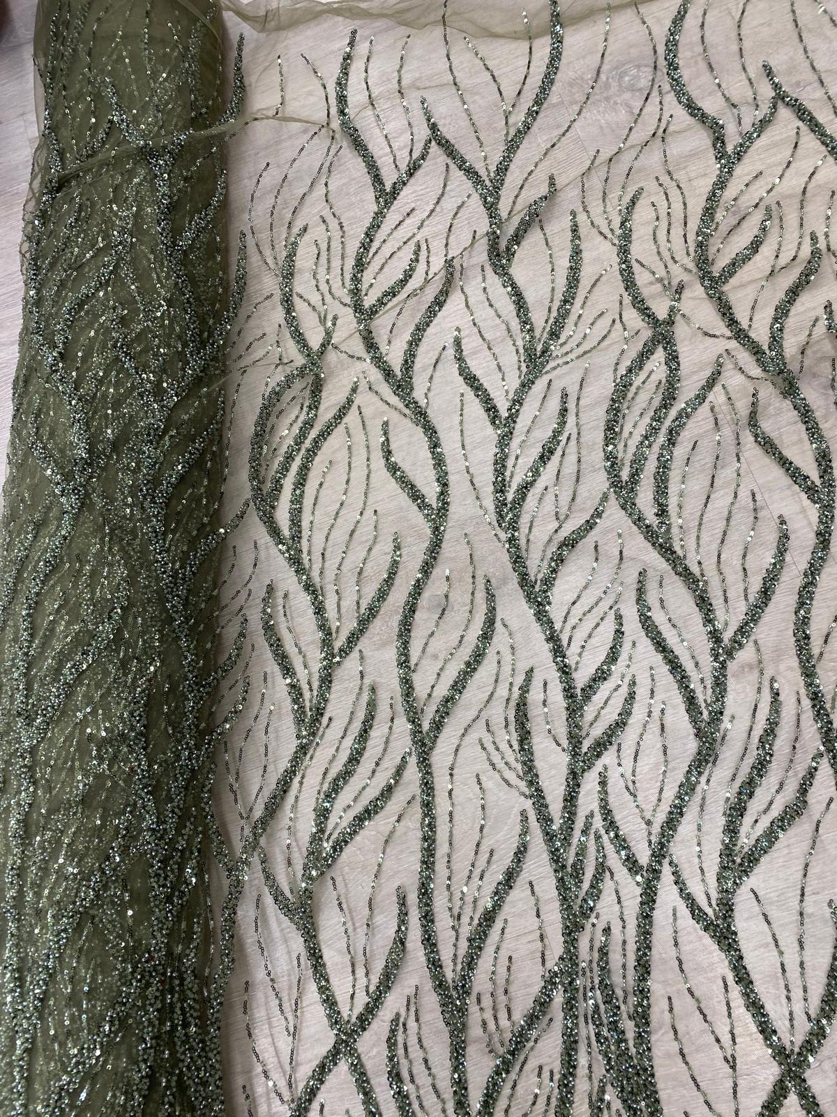 Broderie accesorizata cu paiete si margele, Verde Olive - MODEL BEAUTY