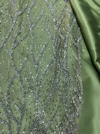 Broderie accesorizata cu paiete si margele, Verde Olive - MODEL BEAUTY