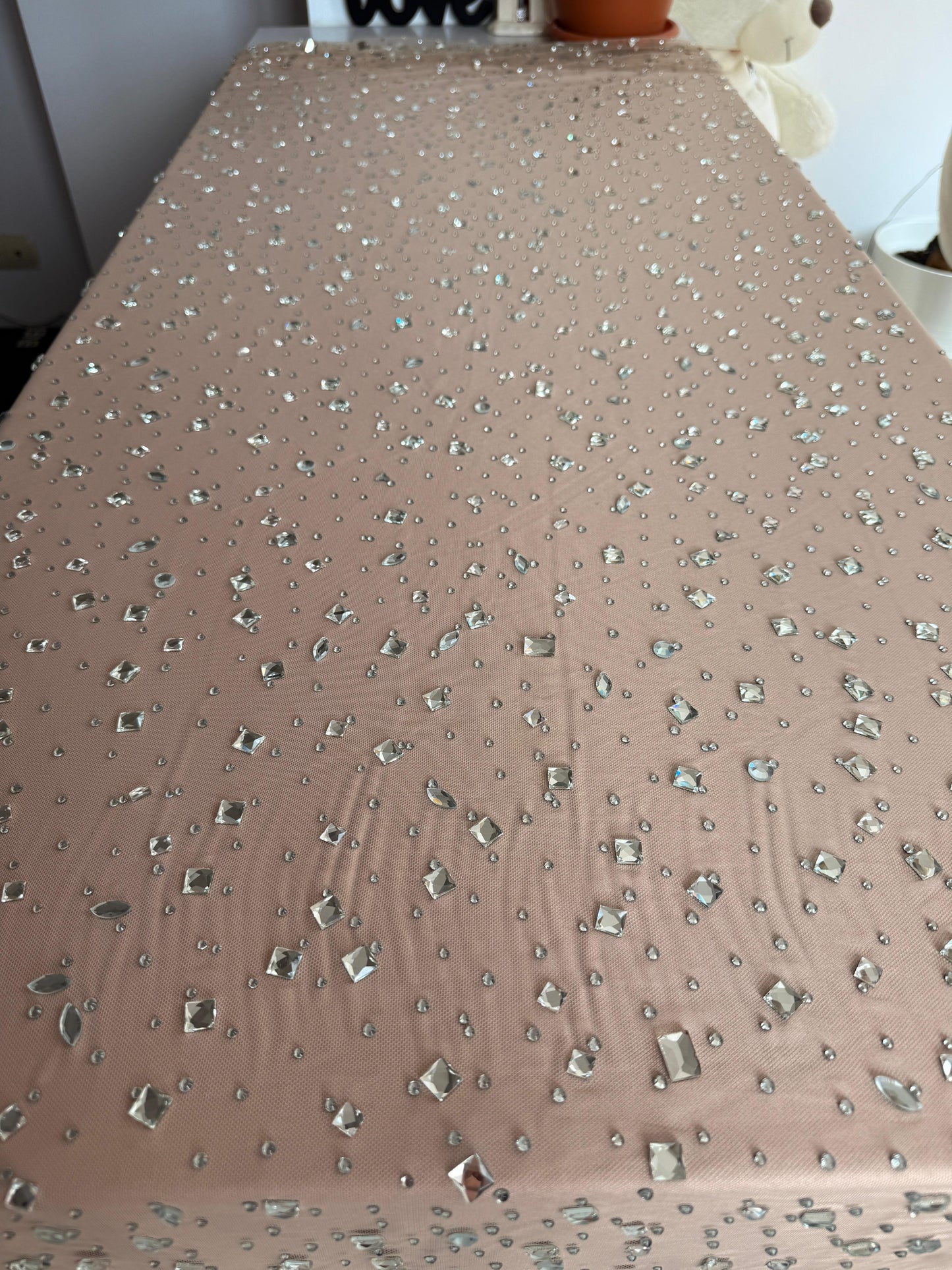 Tulle bej accesorizat cu pietre si cristale argintii - MODEL MELLA