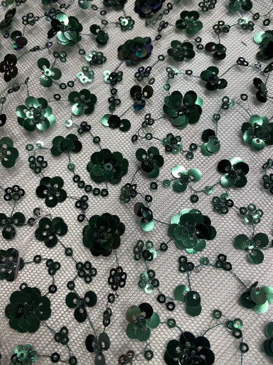 Tulle accesorizat cu floricele din paiete , Verde