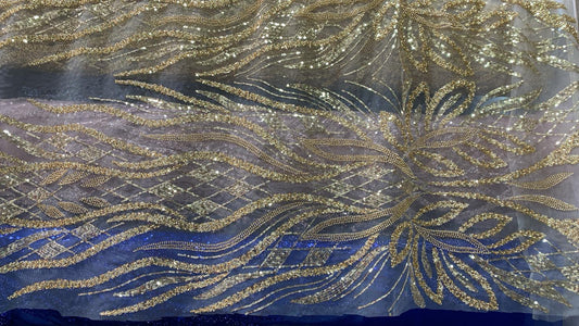 Broderie accesorizata cu paiete si margele, Auriu - MODEL ZINA