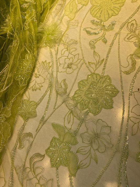 Broderie accesorizata , model flora, verde lime - MODEL GLOW