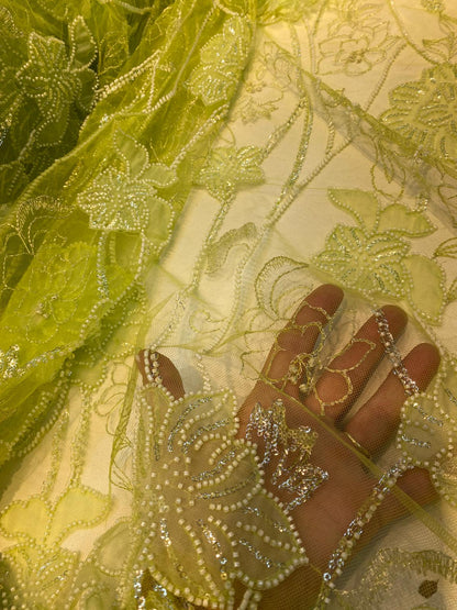Broderie accesorizata , model flora, verde lime - MODEL GLOW
