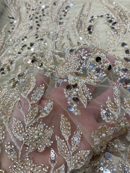 Broderie accesorizata , model floral , bej-auriu - MODEL RANY