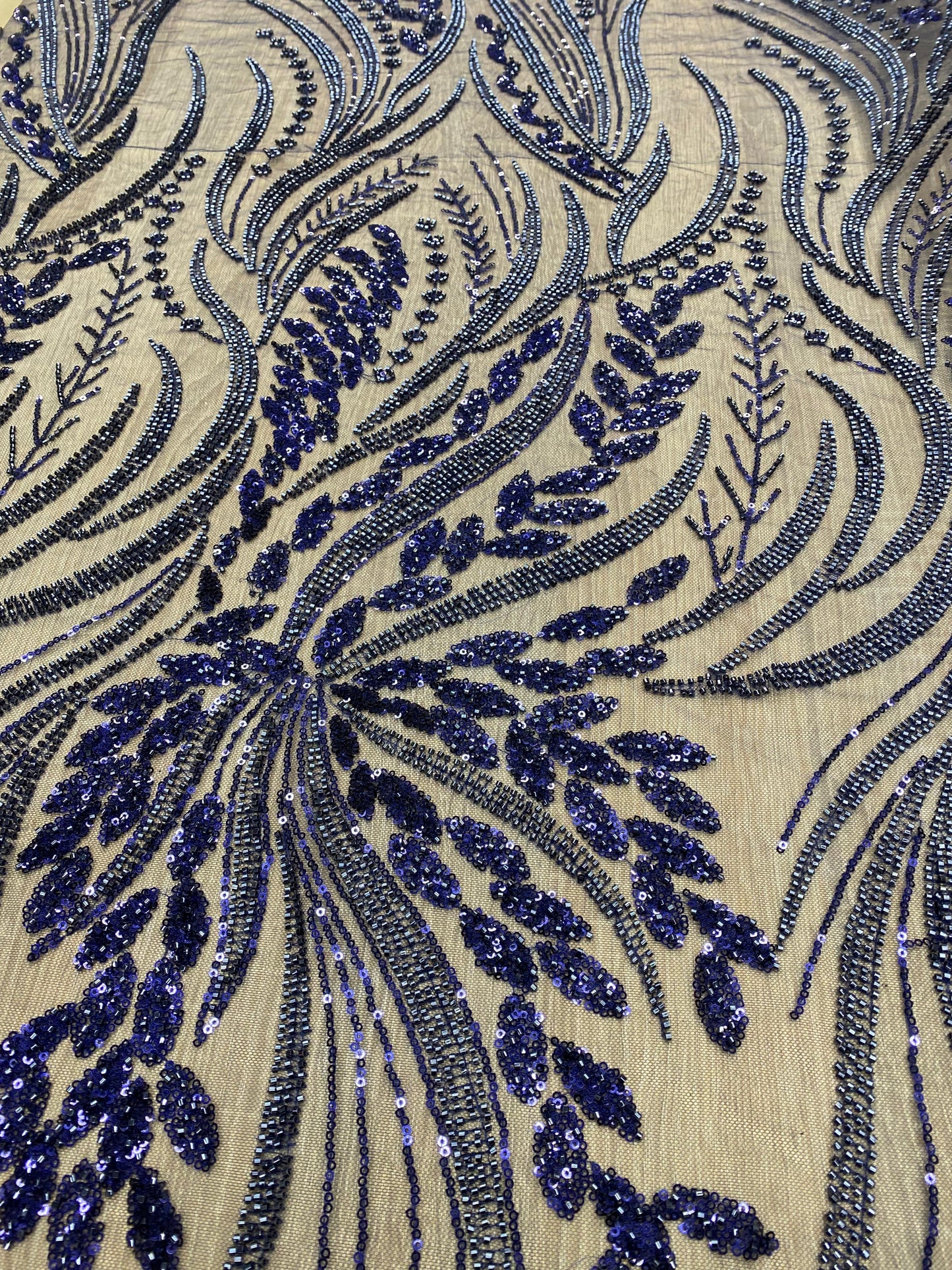 Broderie premium accesorizata cu paiete si margele, Bleumarin, MODEL SARA