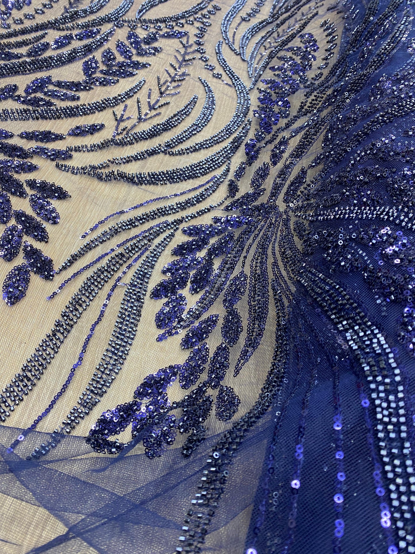 Broderie premium accesorizata cu paiete si margele, Bleumarin, MODEL SARA
