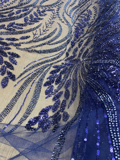 Broderie premium accesorizata cu paiete si margele, Bleumarin, MODEL SARA