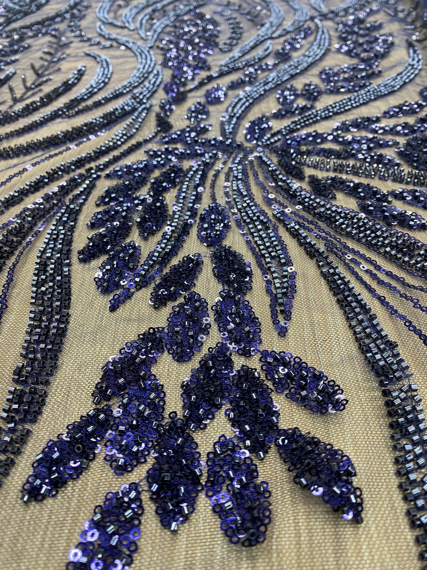 Broderie premium accesorizata cu paiete si margele, Bleumarin, MODEL SARA