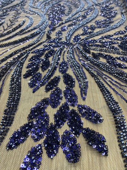 Broderie premium accesorizata cu paiete si margele, Bleumarin, MODEL SARA