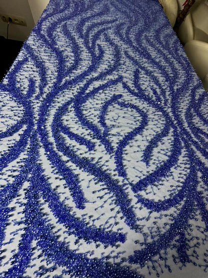 Broderie accesorizata cu paiete si margele , Albastru-royal   / MODEL ELLA