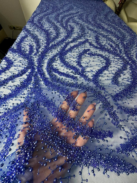 Broderie accesorizata cu paiete si margele , Albastru-royal   / MODEL ELLA