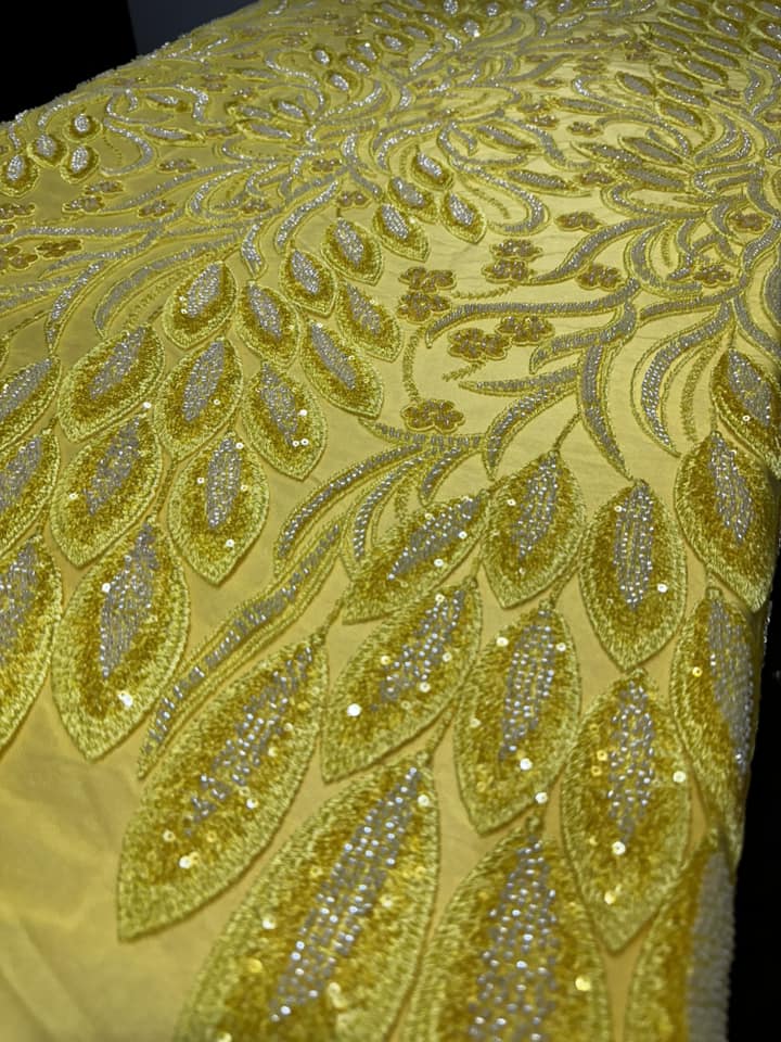 Broderie accesorizata cu paiete si margele , Galben - MODEL ANGEL LEAVES - COLORFUL