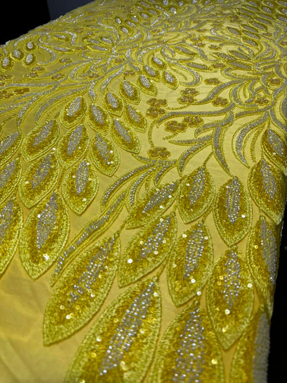 Broderie accesorizata cu paiete si margele , Galben - MODEL ANGEL LEAVES - COLORFUL