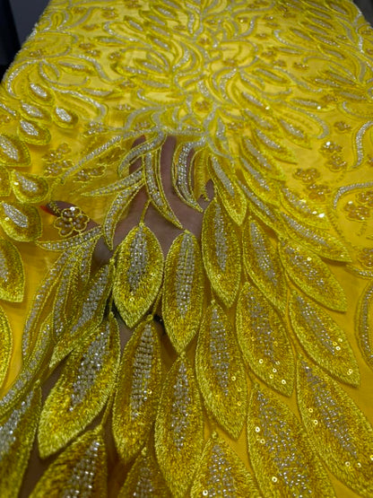 Broderie accesorizata cu paiete si margele , Galben - MODEL ANGEL LEAVES - COLORFUL