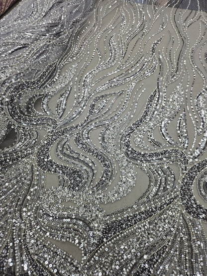 Broderie accesorizata cu margele, paiete si margele tubulare , Argintiu -MODEL ERIKA