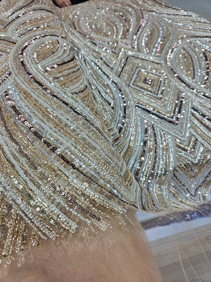 Broderie accesorizata cu margele, paiete si margele tubulare , Auriu - MODEL TASHA