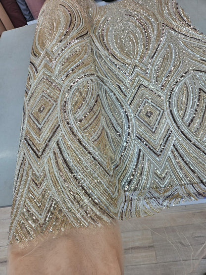 Broderie accesorizata cu margele, paiete si margele tubulare , Auriu - MODEL TASHA